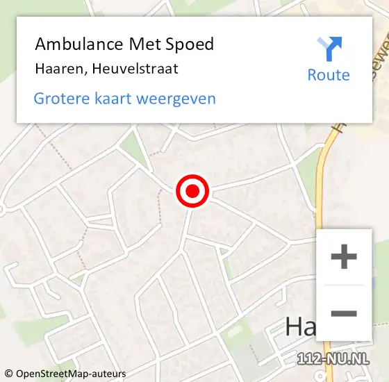 Locatie op kaart van de 112 melding: Ambulance Met Spoed Naar Haaren, Heuvelstraat op 9 december 2016 11:15