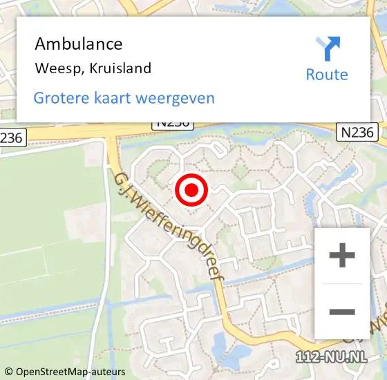 Locatie op kaart van de 112 melding: Ambulance Weesp, Kruisland op 3 januari 2014 20:55