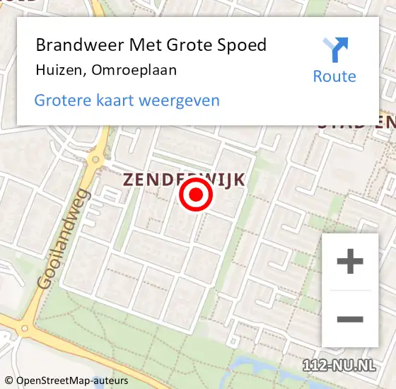 Locatie op kaart van de 112 melding: Brandweer Met Grote Spoed Naar Huizen, Omroeplaan op 9 december 2016 12:24