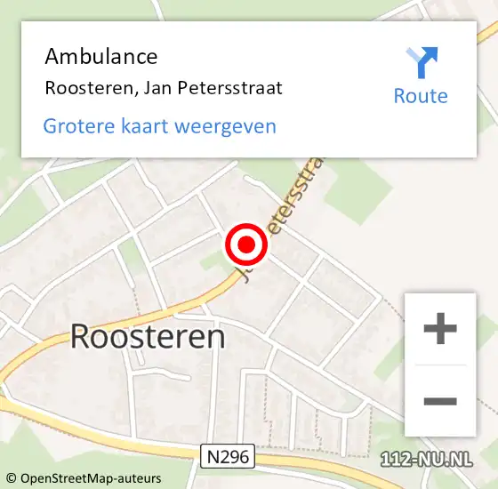 Locatie op kaart van de 112 melding: Ambulance Roosteren, Jan Petersstraat op 9 december 2016 13:17