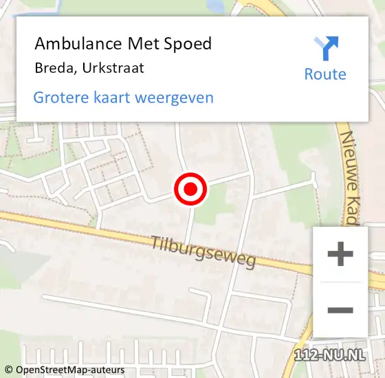 Locatie op kaart van de 112 melding: Ambulance Met Spoed Naar Breda, Urkstraat op 9 december 2016 14:12