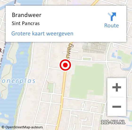 Locatie op kaart van de 112 melding: Brandweer Sint Pancras op 9 december 2016 15:35