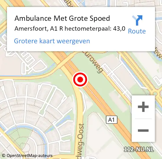 Locatie op kaart van de 112 melding: Ambulance Met Grote Spoed Naar Amersfoort, A1 R hectometerpaal: 46,3 op 9 december 2016 15:38