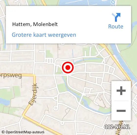 Locatie op kaart van de 112 melding:  Hattem, Molenbelt op 9 december 2016 15:52