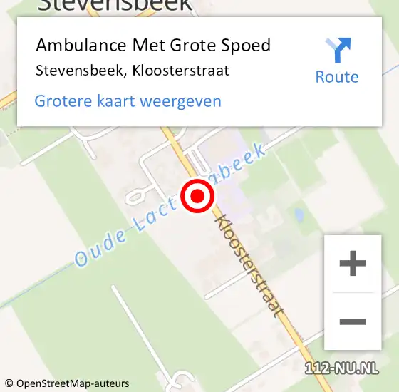 Locatie op kaart van de 112 melding: Ambulance Met Grote Spoed Naar Stevensbeek, Kloosterstraat op 9 december 2016 16:20