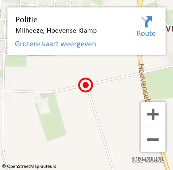 Locatie op kaart van de 112 melding: Politie Milheeze, Hoevense Klamp op 9 december 2016 17:44