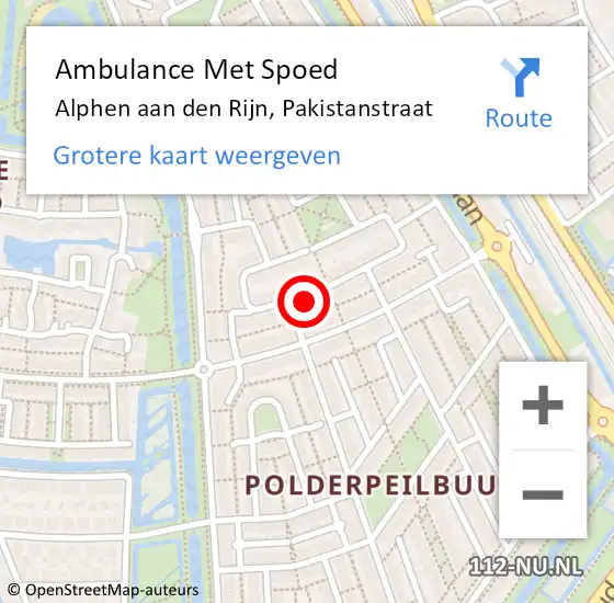 Locatie op kaart van de 112 melding: Ambulance Met Spoed Naar Alphen aan den Rijn, Pakistanstraat op 9 december 2016 18:09