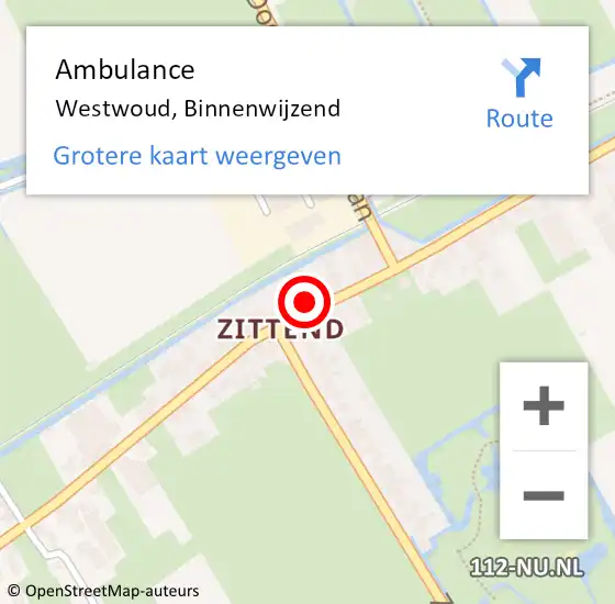 Locatie op kaart van de 112 melding: Ambulance Westwoud, Binnenwijzend op 9 december 2016 18:32