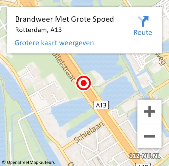 Locatie op kaart van de 112 melding: Brandweer Met Grote Spoed Naar Rotterdam, A13 L hectometerpaal: 15,0 op 9 december 2016 19:03