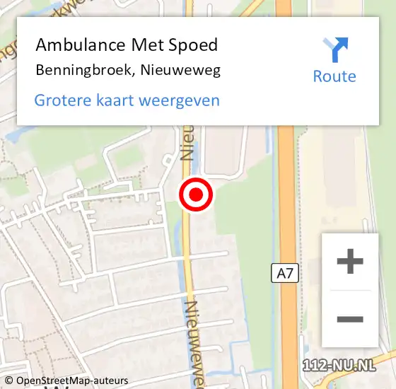 Locatie op kaart van de 112 melding: Ambulance Met Spoed Naar Benningbroek, Nieuweweg op 9 december 2016 19:47