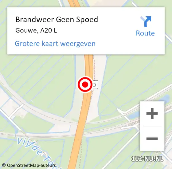 Locatie op kaart van de 112 melding: Brandweer Geen Spoed Naar Gouwe, A20 L op 9 december 2016 19:54