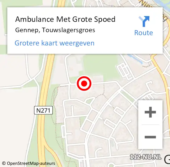 Locatie op kaart van de 112 melding: Ambulance Met Grote Spoed Naar Gennep, Touwslagersgroes op 9 december 2016 23:12