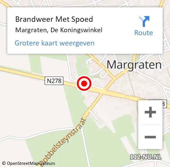 Locatie op kaart van de 112 melding: Brandweer Met Spoed Naar Margraten, De Koningswinkel op 9 december 2016 23:32