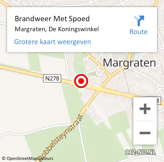 Locatie op kaart van de 112 melding: Brandweer Met Spoed Naar Margraten, De Koningswinkel op 9 december 2016 23:33