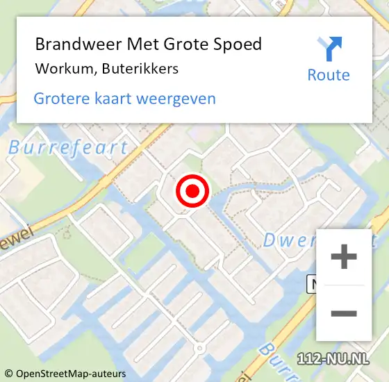 Locatie op kaart van de 112 melding: Brandweer Met Grote Spoed Naar Workum, Buterikkers op 10 december 2016 01:14