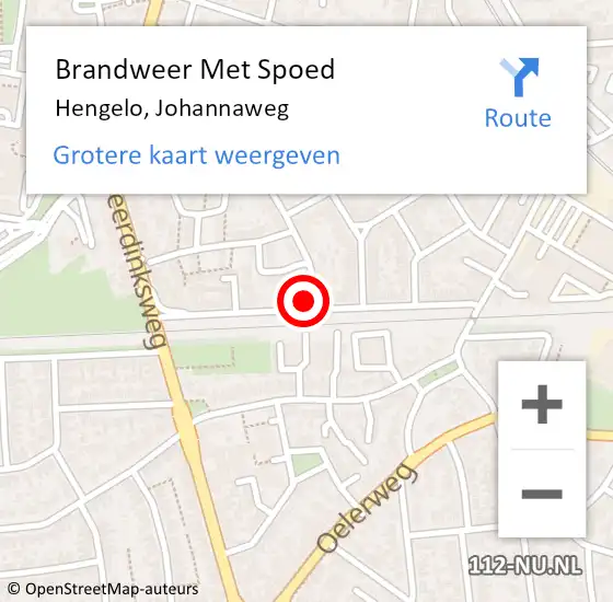 Locatie op kaart van de 112 melding: Brandweer Met Spoed Naar Hengelo, Johannaweg op 10 december 2016 02:25