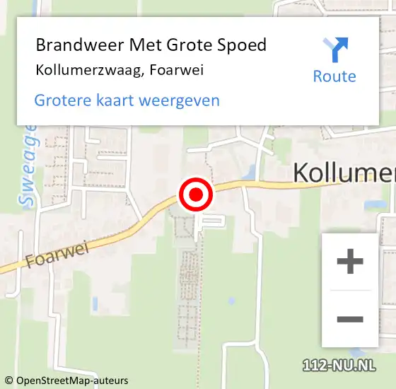 Locatie op kaart van de 112 melding: Brandweer Met Grote Spoed Naar Kollumerzwaag, Foarwei op 10 december 2016 03:23