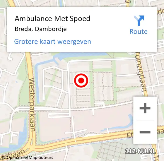 Locatie op kaart van de 112 melding: Ambulance Met Spoed Naar Breda, Dambordje op 10 december 2016 06:13