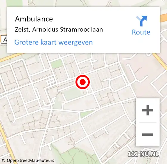 Locatie op kaart van de 112 melding: Ambulance Zeist, Arnoldus Stramroodlaan op 10 december 2016 08:54