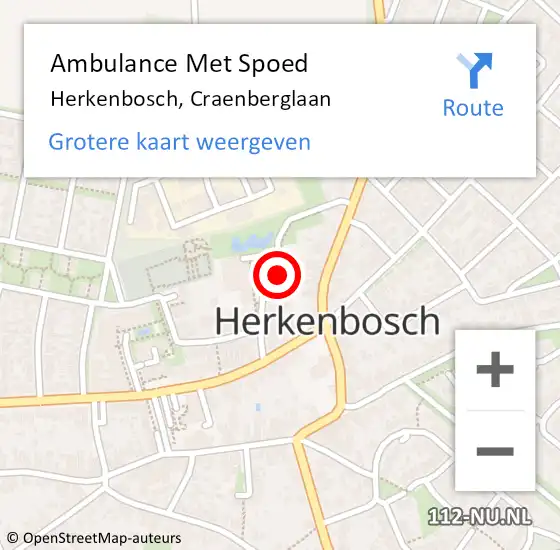 Locatie op kaart van de 112 melding: Ambulance Met Spoed Naar Herkenbosch, Craenberglaan op 10 december 2016 10:46