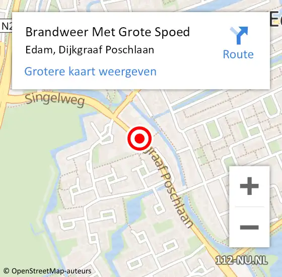 Locatie op kaart van de 112 melding: Brandweer Met Grote Spoed Naar Edam, Dijkgraaf Poschlaan op 10 december 2016 11:26