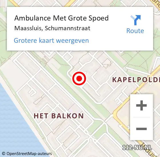 Locatie op kaart van de 112 melding: Ambulance Met Grote Spoed Naar Maassluis, Schumannstraat op 10 december 2016 11:44