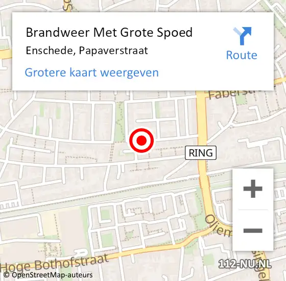 Locatie op kaart van de 112 melding: Brandweer Met Grote Spoed Naar Enschede, Papaverstraat op 10 december 2016 11:55