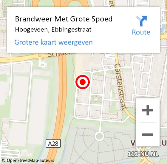 Locatie op kaart van de 112 melding: Brandweer Met Grote Spoed Naar Hoogeveen, Ebbingestraat op 10 december 2016 12:20