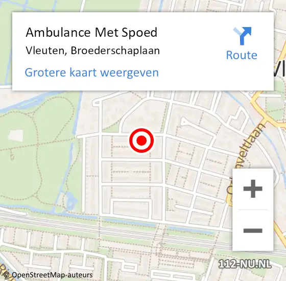 Locatie op kaart van de 112 melding: Ambulance Met Spoed Naar Vleuten, Broederschaplaan op 10 december 2016 12:21