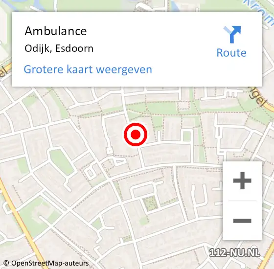 Locatie op kaart van de 112 melding: Ambulance Odijk, Esdoorn op 10 december 2016 12:50