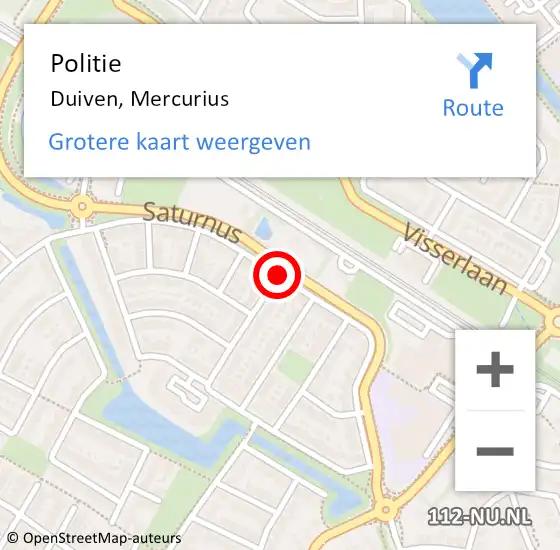 Locatie op kaart van de 112 melding: Politie Duiven, Mercurius op 10 december 2016 13:26