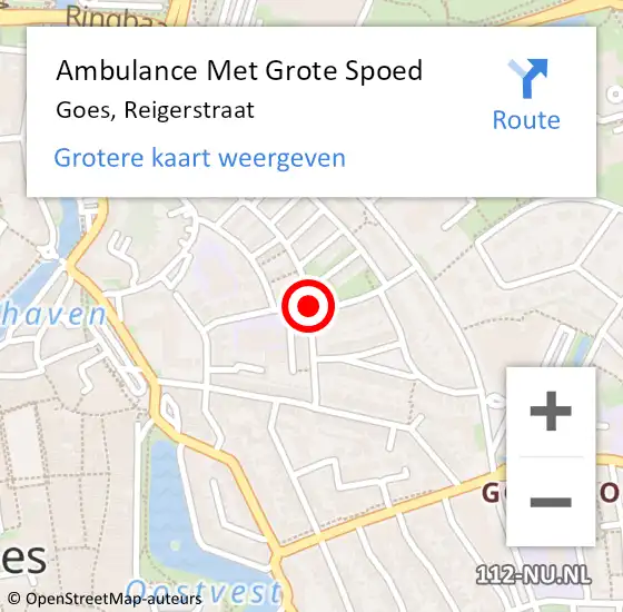 Locatie op kaart van de 112 melding: Ambulance Met Grote Spoed Naar Goes, Reigerstraat op 18 september 2013 10:39