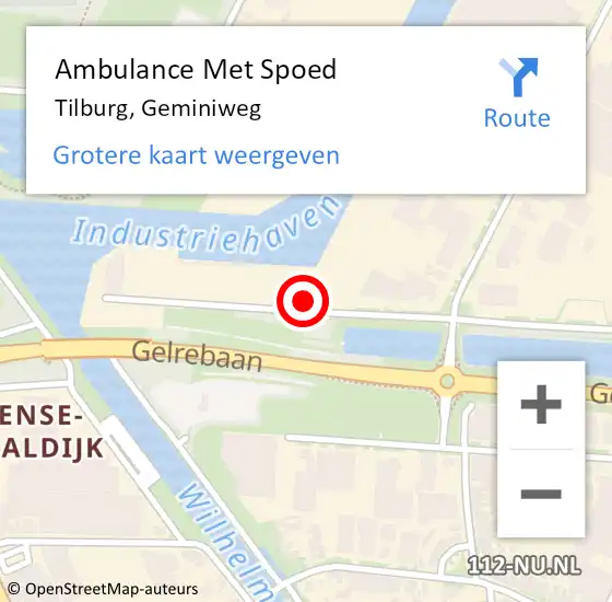 Locatie op kaart van de 112 melding: Ambulance Met Spoed Naar Tilburg, Geminiweg op 10 december 2016 14:04