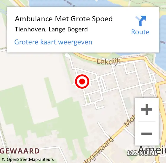 Locatie op kaart van de 112 melding: Ambulance Met Grote Spoed Naar Tienhoven, Lange Bogerd op 10 december 2016 14:16