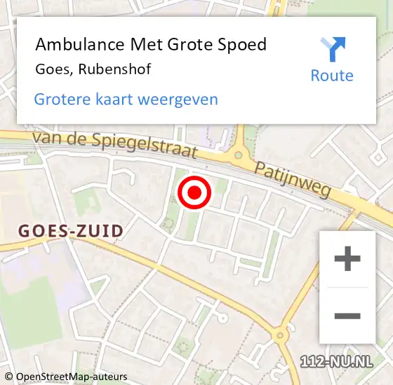 Locatie op kaart van de 112 melding: Ambulance Met Grote Spoed Naar Goes, Rubenshof op 10 december 2016 15:28