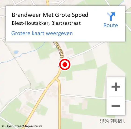 Locatie op kaart van de 112 melding: Brandweer Met Grote Spoed Naar Biest-Houtakker, Biestsestraat op 10 december 2016 16:08