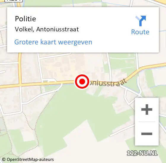 Locatie op kaart van de 112 melding: Politie Volkel, Antoniusstraat op 10 december 2016 16:29