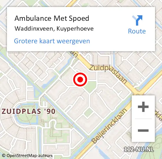 Locatie op kaart van de 112 melding: Ambulance Met Spoed Naar Waddinxveen, Kuyperhoeve op 10 december 2016 16:37