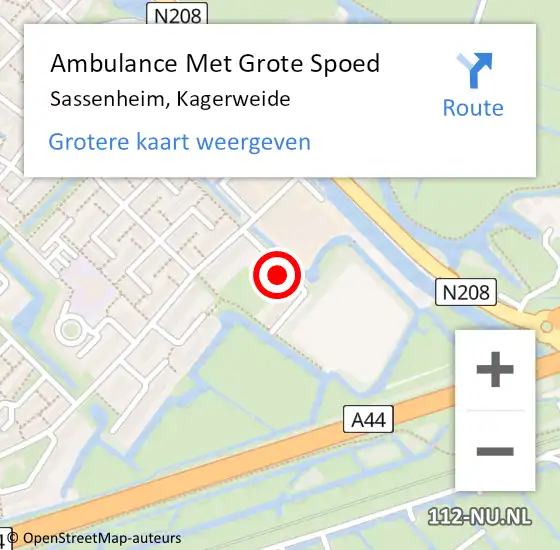 Locatie op kaart van de 112 melding: Ambulance Met Grote Spoed Naar Sassenheim, Kagerweide op 10 december 2016 16:43