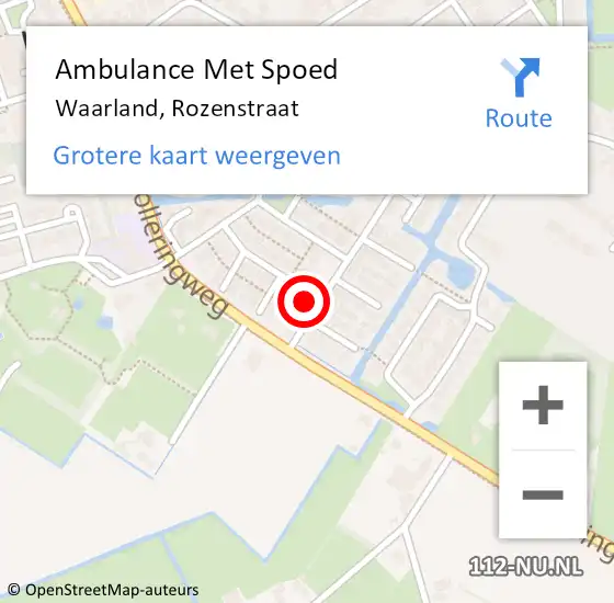 Locatie op kaart van de 112 melding: Ambulance Met Spoed Naar Waarland, Rozenstraat op 10 december 2016 18:17