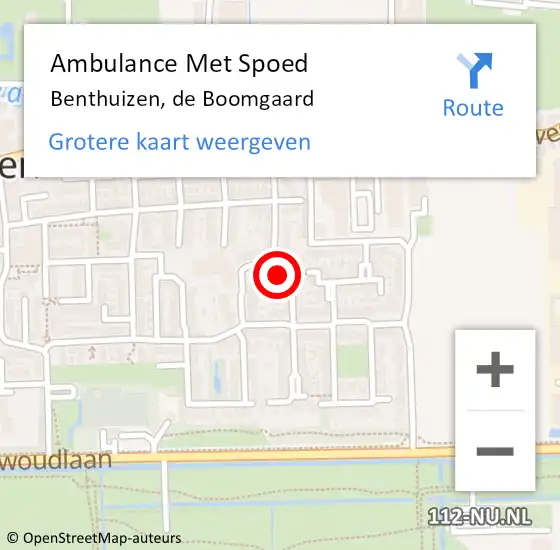 Locatie op kaart van de 112 melding: Ambulance Met Spoed Naar Benthuizen, de Boomgaard op 10 december 2016 18:26