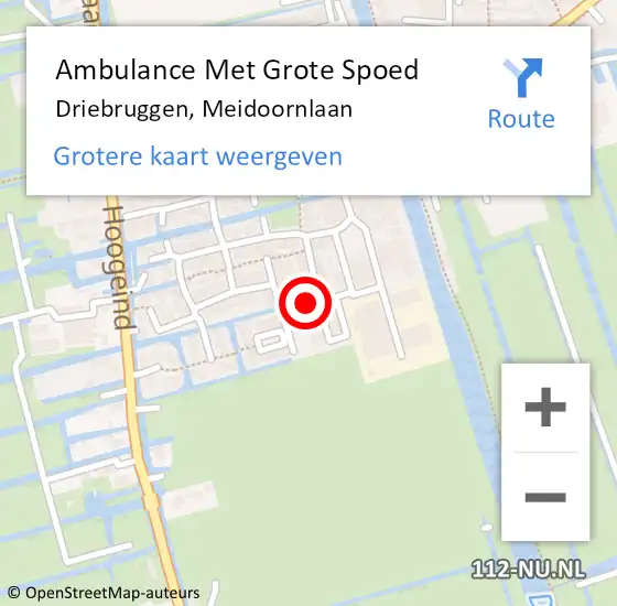 Locatie op kaart van de 112 melding: Ambulance Met Grote Spoed Naar Driebruggen, Meidoornlaan op 10 december 2016 19:52