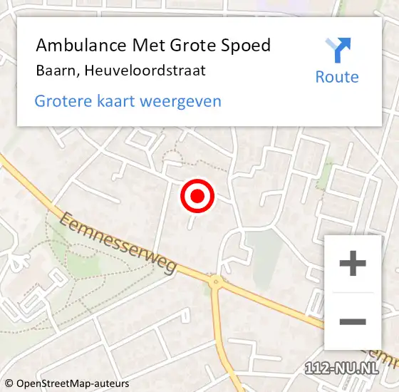 Locatie op kaart van de 112 melding: Ambulance Met Grote Spoed Naar Baarn, Heuveloordstraat op 10 december 2016 22:06