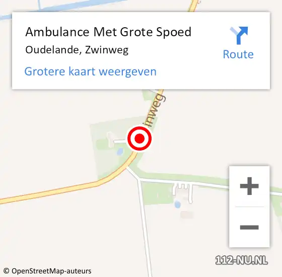 Locatie op kaart van de 112 melding: Ambulance Met Grote Spoed Naar Oudelande, Zwinweg op 10 december 2016 22:40