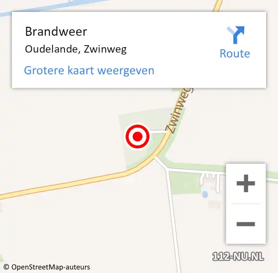 Locatie op kaart van de 112 melding: Brandweer Oudelande, Zwinweg op 10 december 2016 23:41