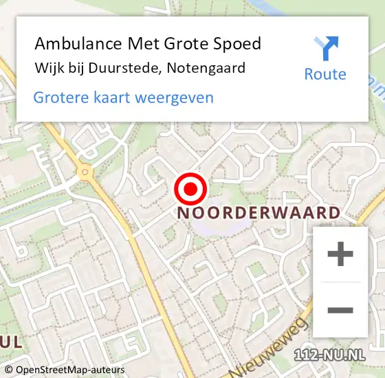 Locatie op kaart van de 112 melding: Ambulance Met Grote Spoed Naar Wijk bij Duurstede, Notengaard op 11 december 2016 00:47