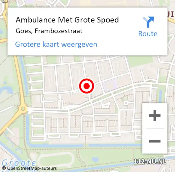 Locatie op kaart van de 112 melding: Ambulance Met Grote Spoed Naar Goes, Frambozestraat op 11 december 2016 00:57