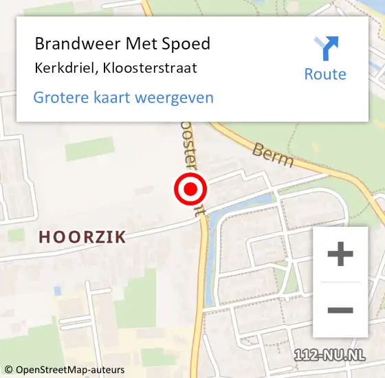 Locatie op kaart van de 112 melding: Brandweer Met Spoed Naar Kerkdriel, Kloosterstraat op 11 december 2016 01:04