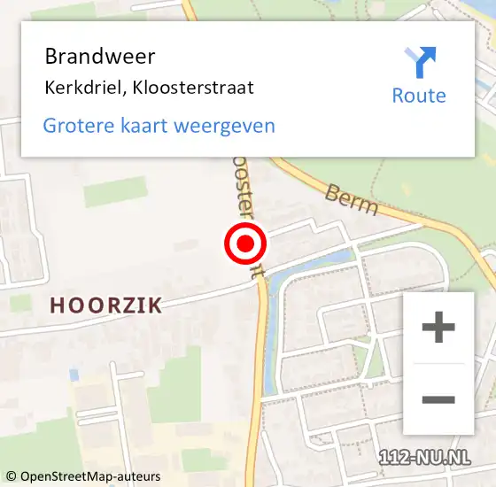 Locatie op kaart van de 112 melding: Brandweer Kerkdriel, Kloosterstraat op 11 december 2016 01:10