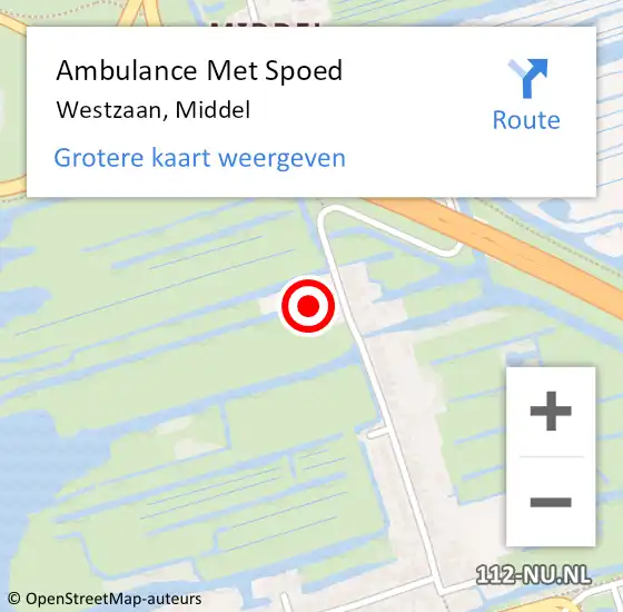 Locatie op kaart van de 112 melding: Ambulance Met Spoed Naar Westzaan, Middel op 11 december 2016 01:11